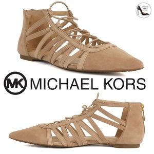 Michael Kors Clarissa Nude Suede Flat Sandal Leather Pointed Toe Slide Flats 7.5